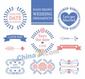 蓝色婚礼花纹标签矢量图