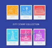 白色旅游城市邮票矢量图