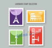 彩色旅游元素邮票矢量素材