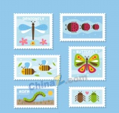 彩色昆虫邮票设计矢量图