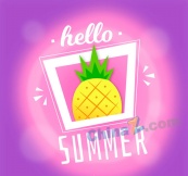 创意菠萝你好夏季艺术字