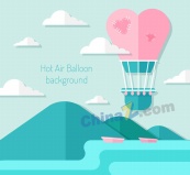扁平化天空中的爱心热气球