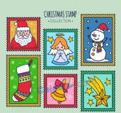 彩绘圣诞元素邮票矢量