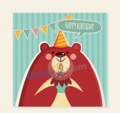 可爱棕熊生日祝福卡矢量图
