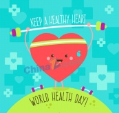 创意世界健康日举重爱心矢量