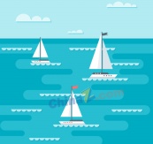 蓝色大海上的三艘帆船矢量图