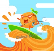 创意橙汁上冲浪的橙子矢量图