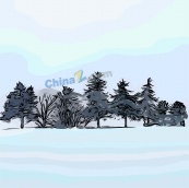 冬季雪地树木卡通插画矢量