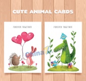 彩绘可爱动物卡片矢量素材