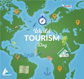 创意世界旅游日地图矢量