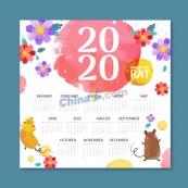 鼠年彩绘风格日历模板
