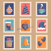 圣诞节邮票设计矢量