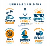 夏季沙滩标签设计矢量