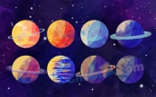 彩色太阳系八大行星矢量素材