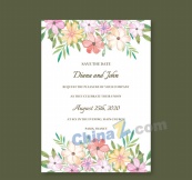 彩色花卉婚礼邀请卡设计矢量