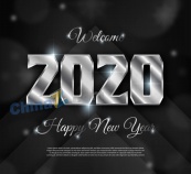 银色2020年新年艺术字矢量素材