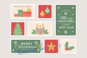 圣诞节邮票套装矢量