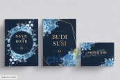 蓝色花朵结婚卡片矢量素材