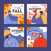 手绘平面秋季卡片设计