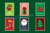 圣诞节卡通邮票矢量素材