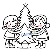 组装圣诞树的孩子矢量插图