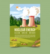 核能能源烟囱工厂海报矢量模板