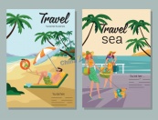 复古彩色海滨旅游海报矢量模板