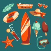 卡通风格夏季度假元素矢量素材