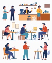 咖啡馆办公扁平插画矢量素材