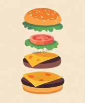 牛肉芝士汉堡解构矢量素材