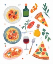 矢量风格意大利美食插画素材