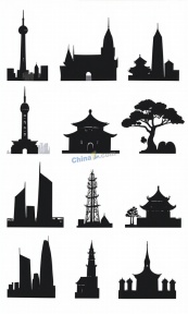 极简剪影中国城市地标矢量素材