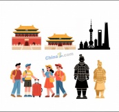 国庆节旅游元素合集矢量素材