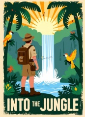 热带雨林探险旅游海报矢量模板