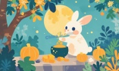 中秋月夜圆月可爱玉兔矢量素材
