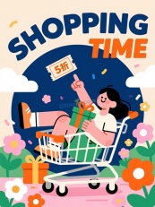 插画风双11购物矢量海报模板