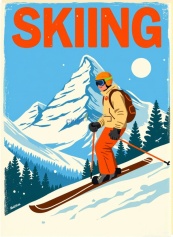 复古户外滑雪运动海报矢量模板