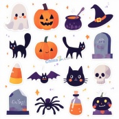 卡通万圣节贴纸合集矢量素材