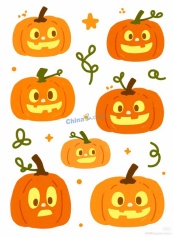 可爱南瓜灯万圣节插图矢量素材