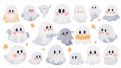 可爱幽灵万圣节合集矢量素材
