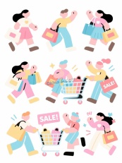 扁平人物购物促销矢量插画素材