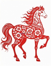 马年生肖红色剪纸矢量素材