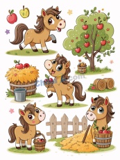 可爱卡通农场小马合集矢量素材