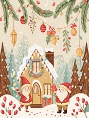 圣诞老人温馨插画矢量素材