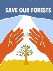 涂鸦风保护森林公益海报矢量模板