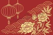 国潮烫金牡丹灯笼背景矢量素材