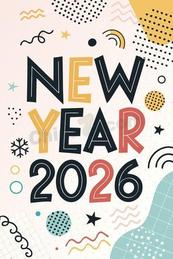 孟菲斯几何2026新年贺卡矢量