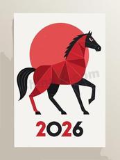 2026红色几何马年矢量素材