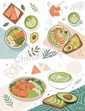 春日轻食沙拉早餐合集矢量素材