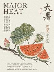 复古传统节气大暑矢量海报模板